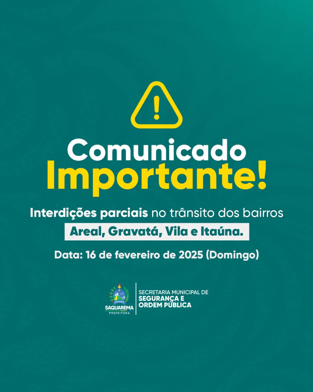 COMUNICADO: interdições parciais no trânsito