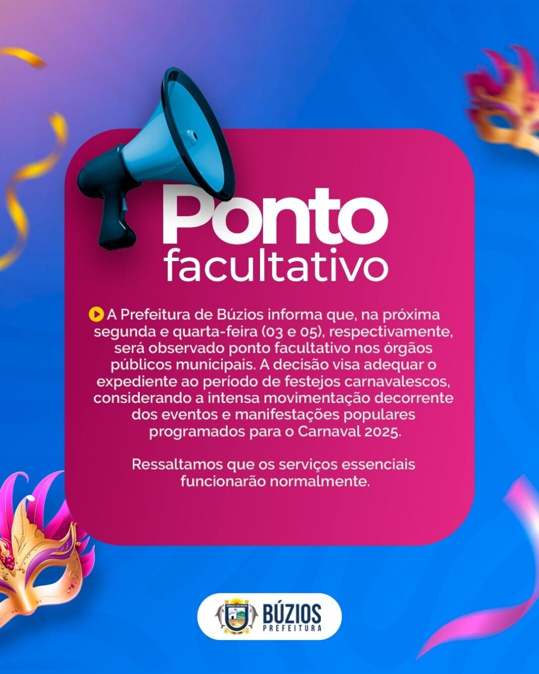 Prefeitura de Búzios decreta Ponto Facultativo no Carnaval