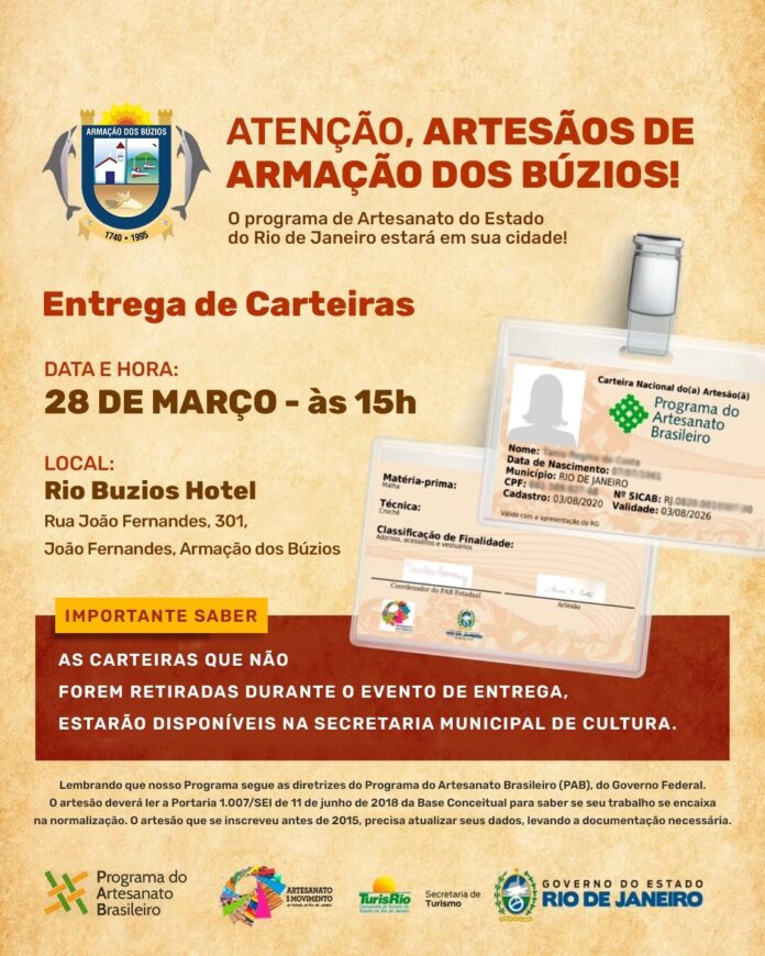 Artesãos de Búzios recebem Carteira Nacional do Artesão nesta sexta-feira