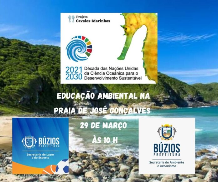 Búzios realiza Educação Ambiental em parceria com o Projeto Cavalos-Marinhos na praia de José Gonçalves neste sábado