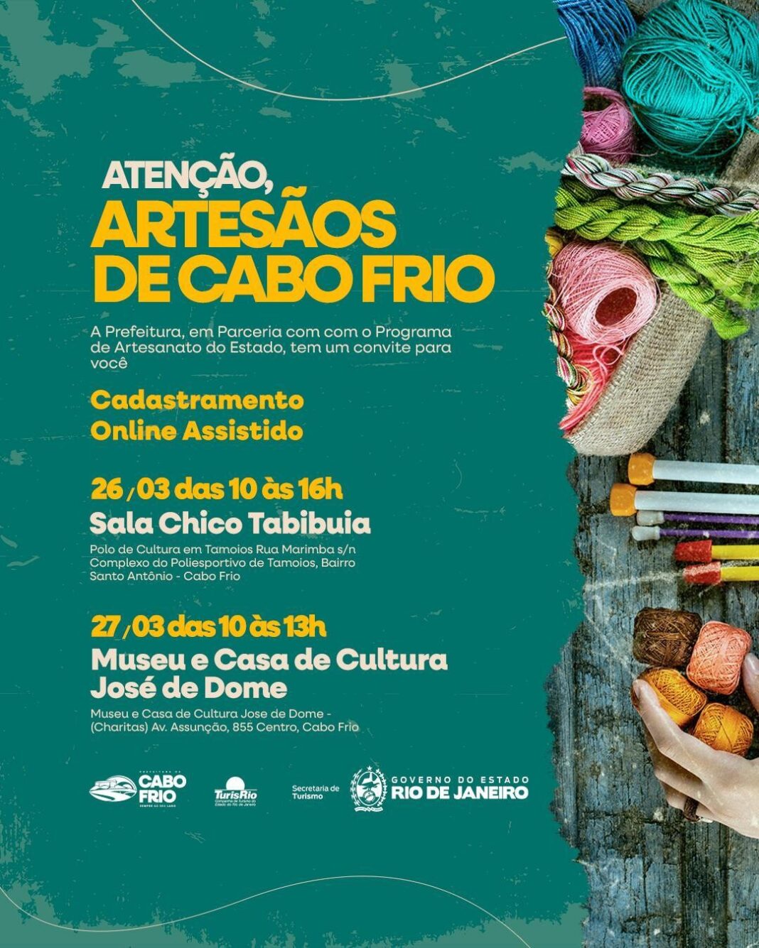Prefeitura de Cabo Frio convoca artesãos para cadastramento da Carteira Nacional de Artesão
