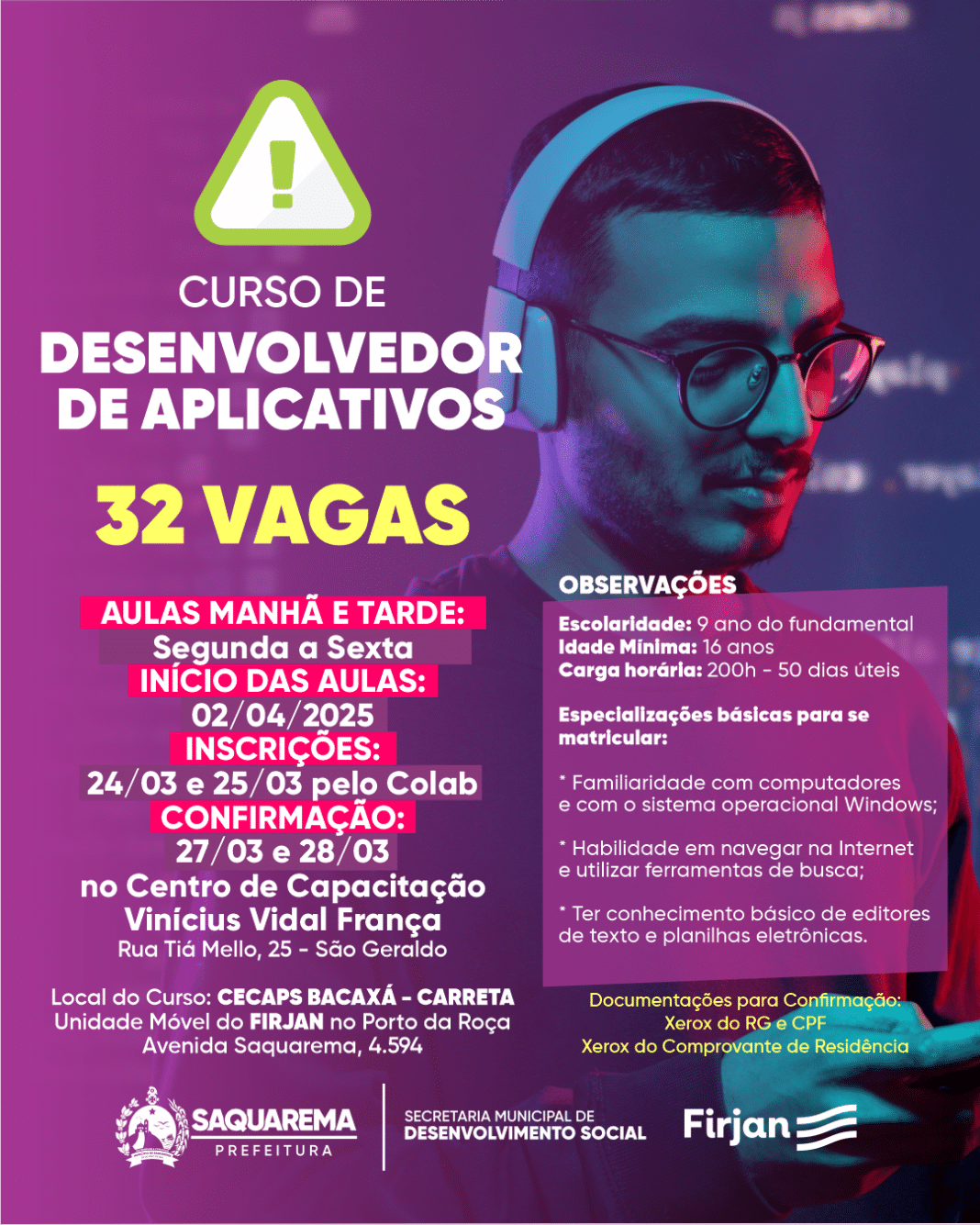 Prefeitura oferece vagas para curso Gratuito de Desenvolvedor de Aplicativos