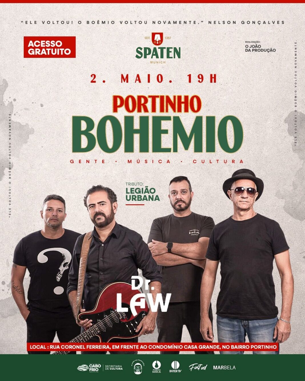Portinho Bohemio está de volta a Cabo Frio, com tributo à Legião Urbana
