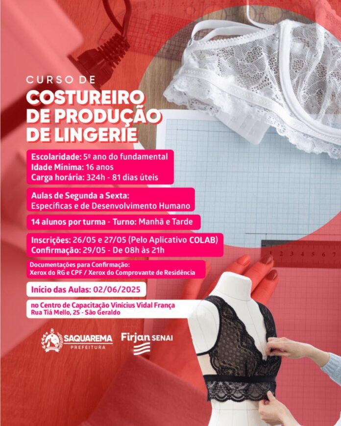 Prefeitura oferece curso de Costureiro de Produção de Lingerie