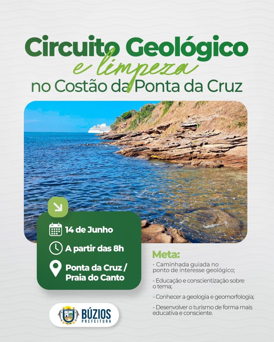 Búzios promove Circuito Geológico e limpeza no Costão da Ponta da Cruz neste sábado