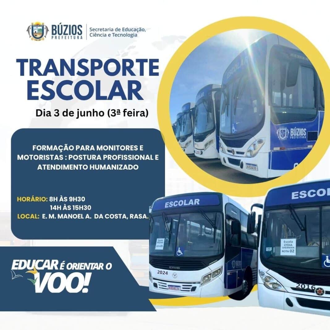Formação para Monitores e Motoristas do Transporte Escolar será realizada em Búzios na próxima terça-feira