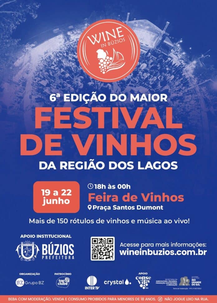 Maior festival de vinhos da Região dos Lagos, Wine in Búzios acontece de 19 a 22 de junho na península buziana