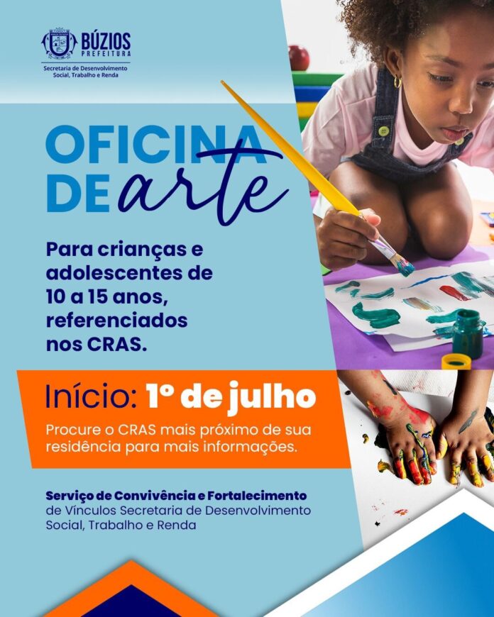 Prefeitura de Búzios abre inscrições para Oficina de Arte voltada a crianças e adolescentes
