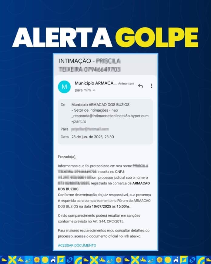 Prefeitura de Búzios alerta para golpe envolvendo falsas intimações judiciais