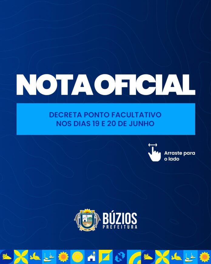 Prefeitura de Búzios decreta ponto facultativo nos dias 19 e 20 de junho