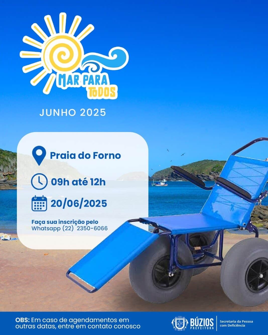 Prefeitura de Búzios promove nova edição do Projeto Mar para Todos na Praia do Forno