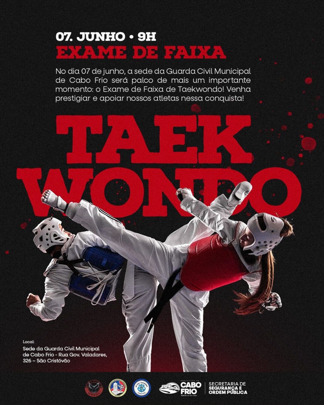 Sede da Guarda Municipal de Cabo Frio recebe exame de faixa de Taekwondo neste sábado