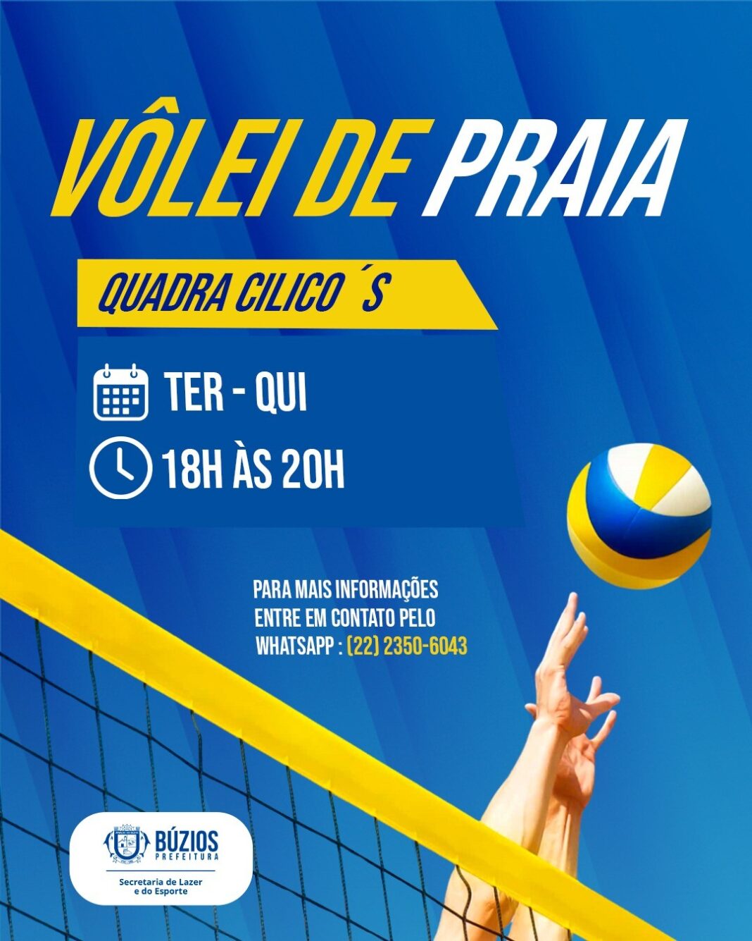 Búzios lança aulas de Vôlei de Praia como nova opção esportiva gratuita para a população