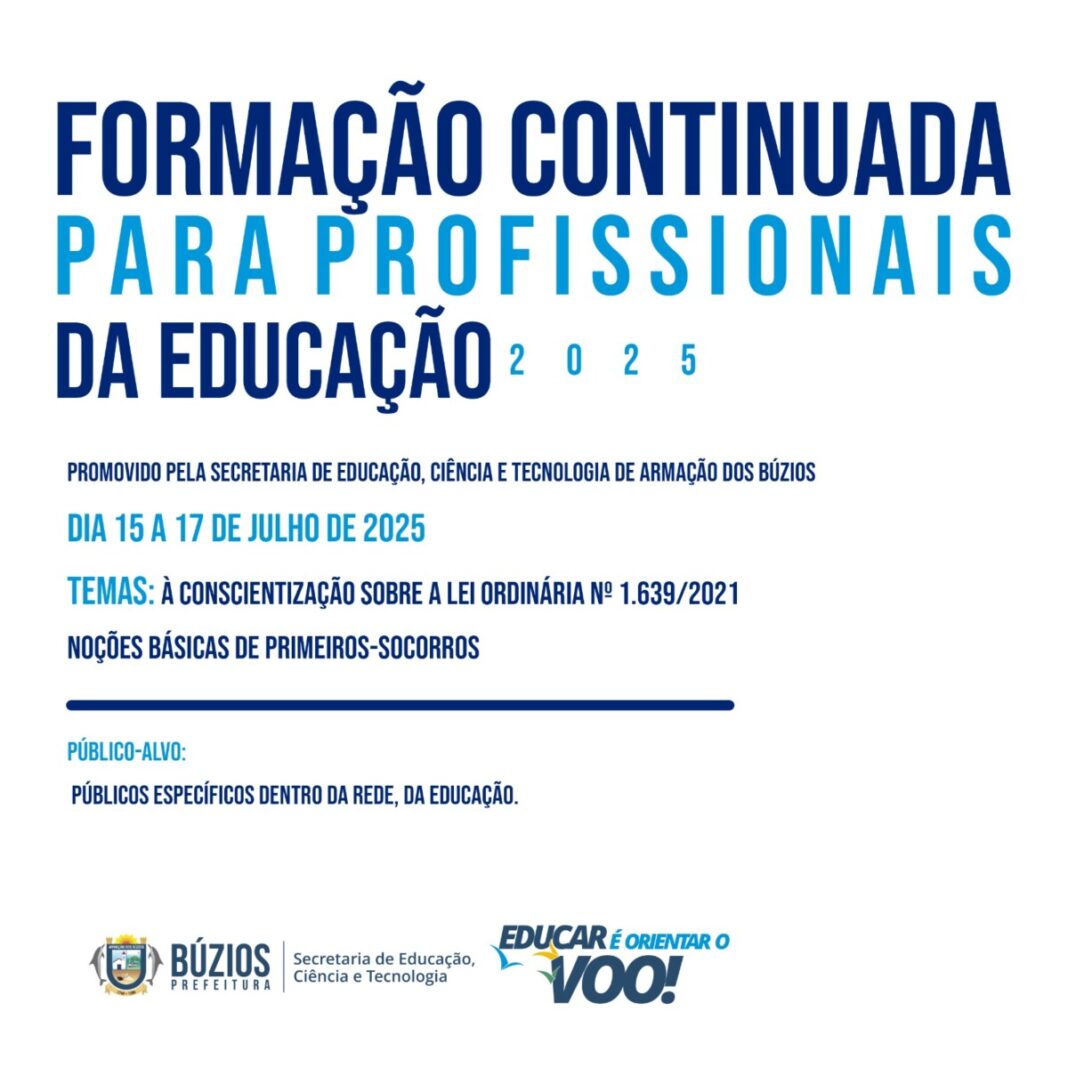 Prefeitura de Búzios promove nova etapa de Formação Continuada para profissionais da Educação
