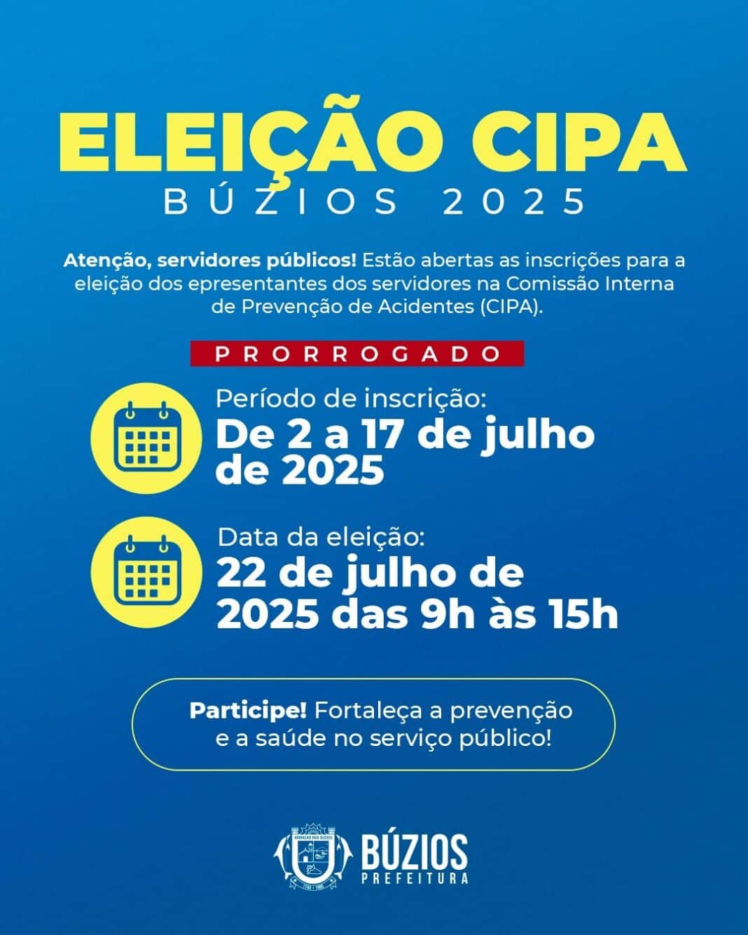 Prefeitura de Búzios prorroga prazo de inscrição para servidores públicos participarem do processo eleitoral da CIPA