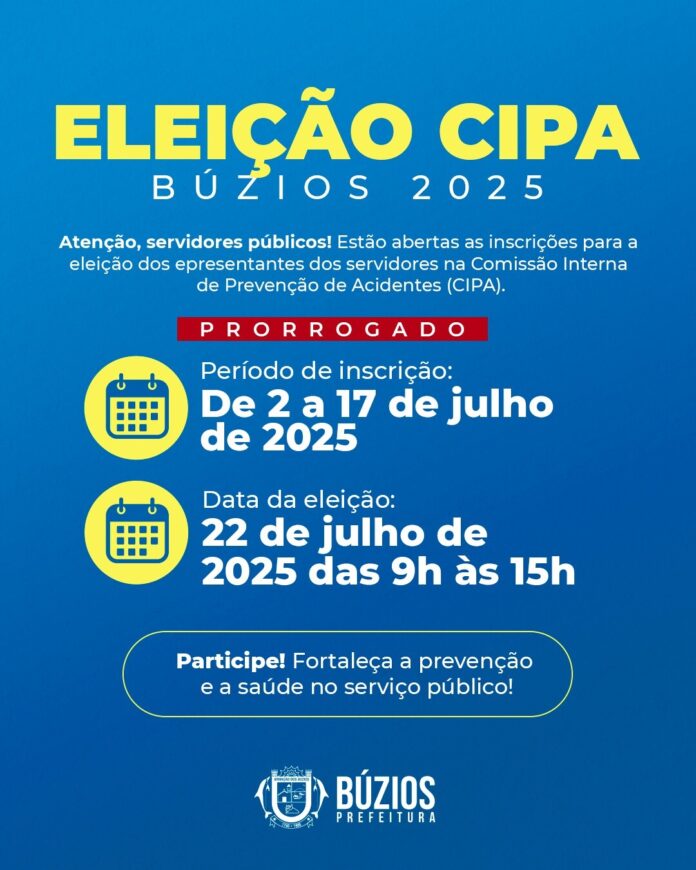 Prefeitura de Búzios prorroga prazo de inscrição para servidores públicos participarem do processo eleitoral da CIPA