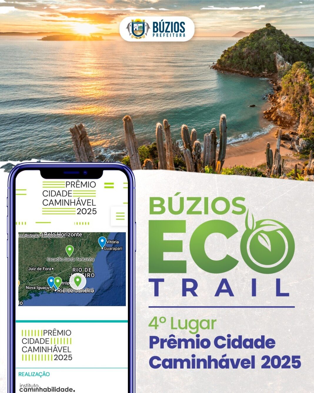 Búzios conquista 4º lugar nacional no Prêmio Cidade Caminhável 2025 com o projeto Búzios Eco Trail