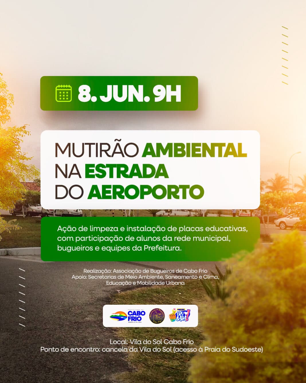 Mutirão ambiental vai promover limpeza e instalação de placas na Estrada do Aeroporto, em Cabo Frio