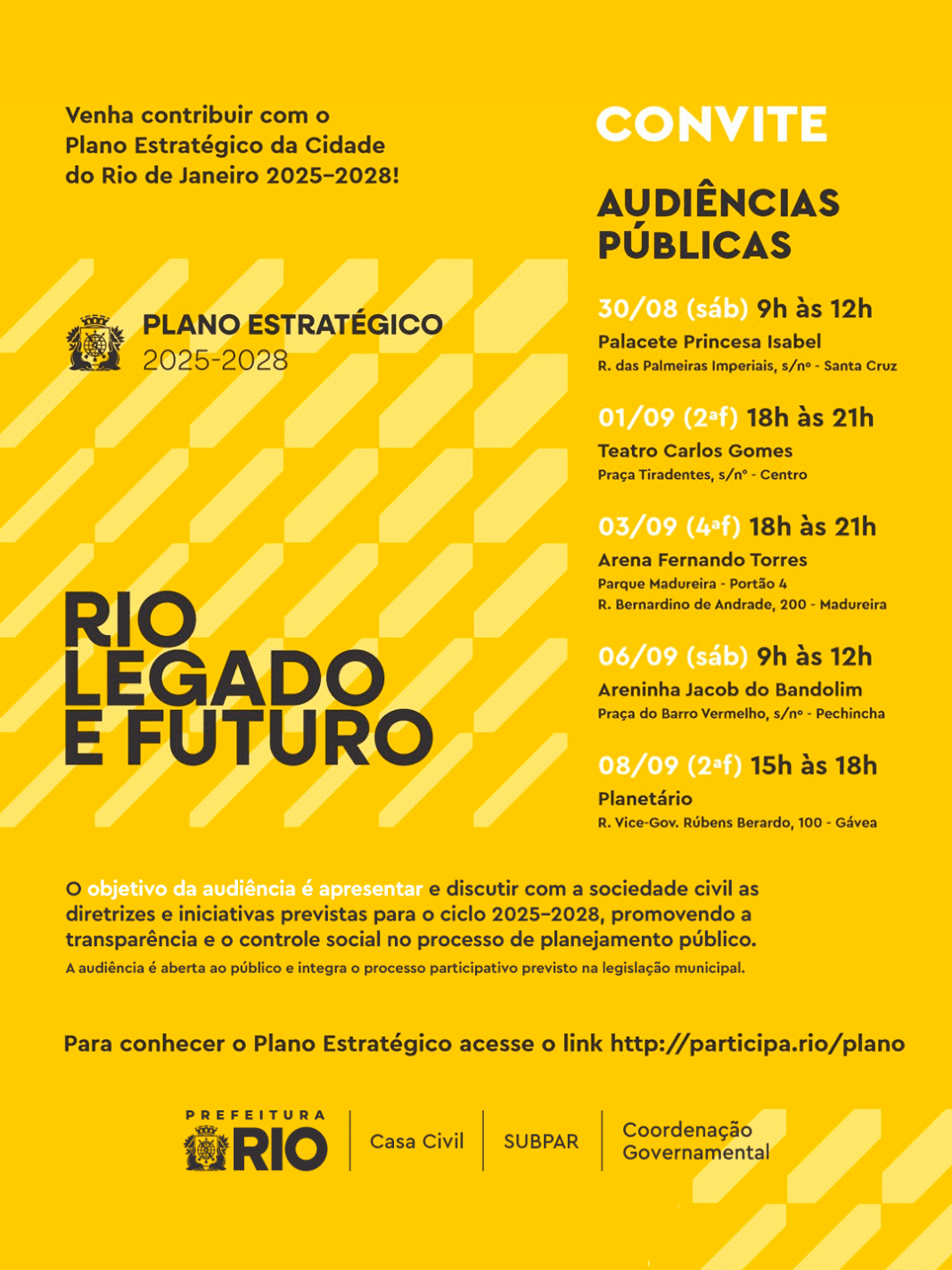 Plano Estratégico da Cidade: Prefeitura do Rio convida população a participar de audiências públicas