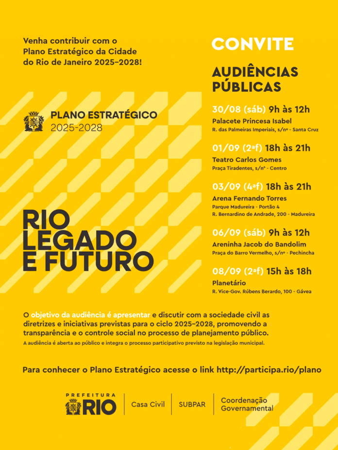 Plano Estratégico da Cidade: Prefeitura do Rio convida população a participar de audiências públicas