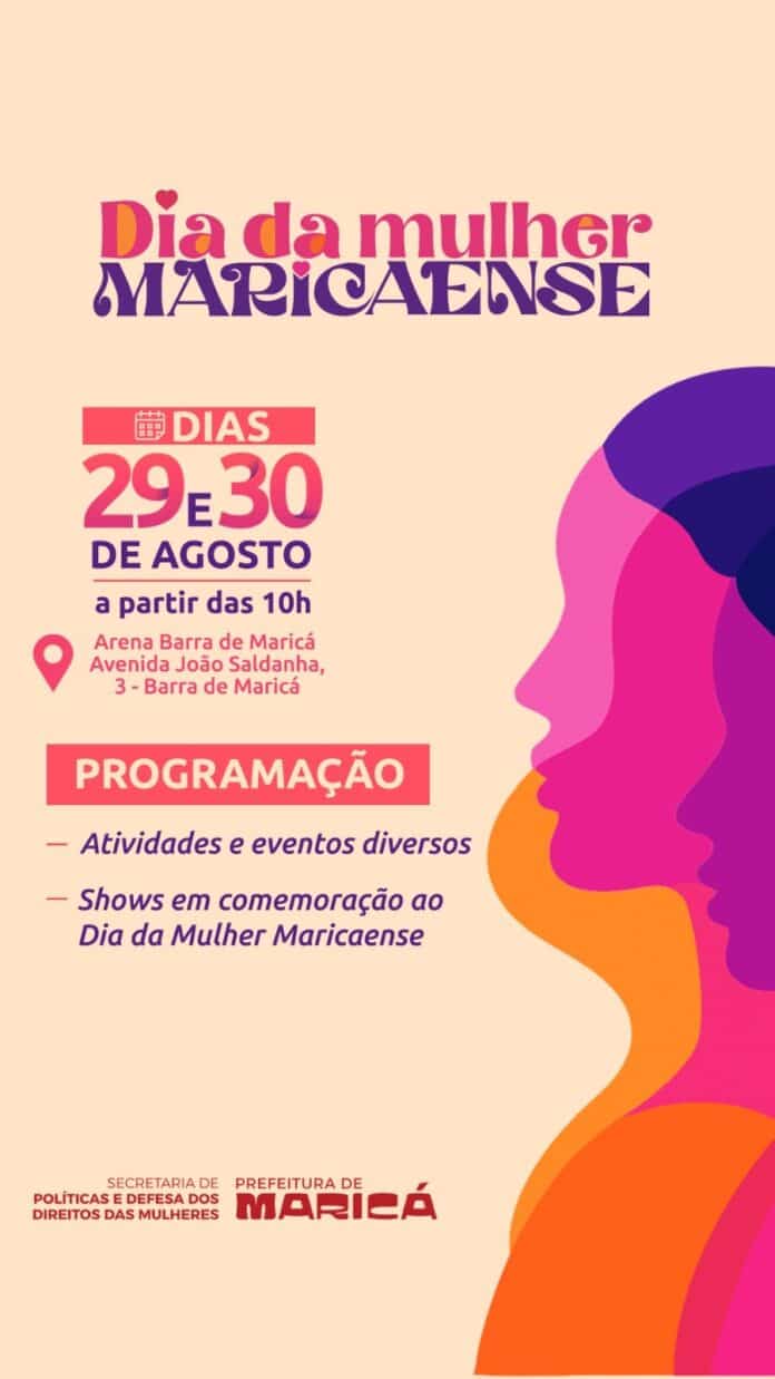 Prefeitura de Maricá promove programação pelo Dia da Mulher Maricaense nos dias 29 e 30 de agosto