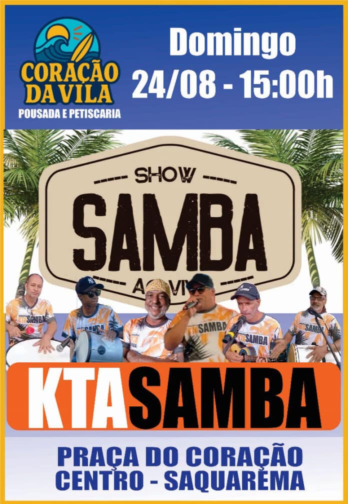 Saquarema: Grupo KTA Samba comanda roda de samba neste domingo na Praça do Coração