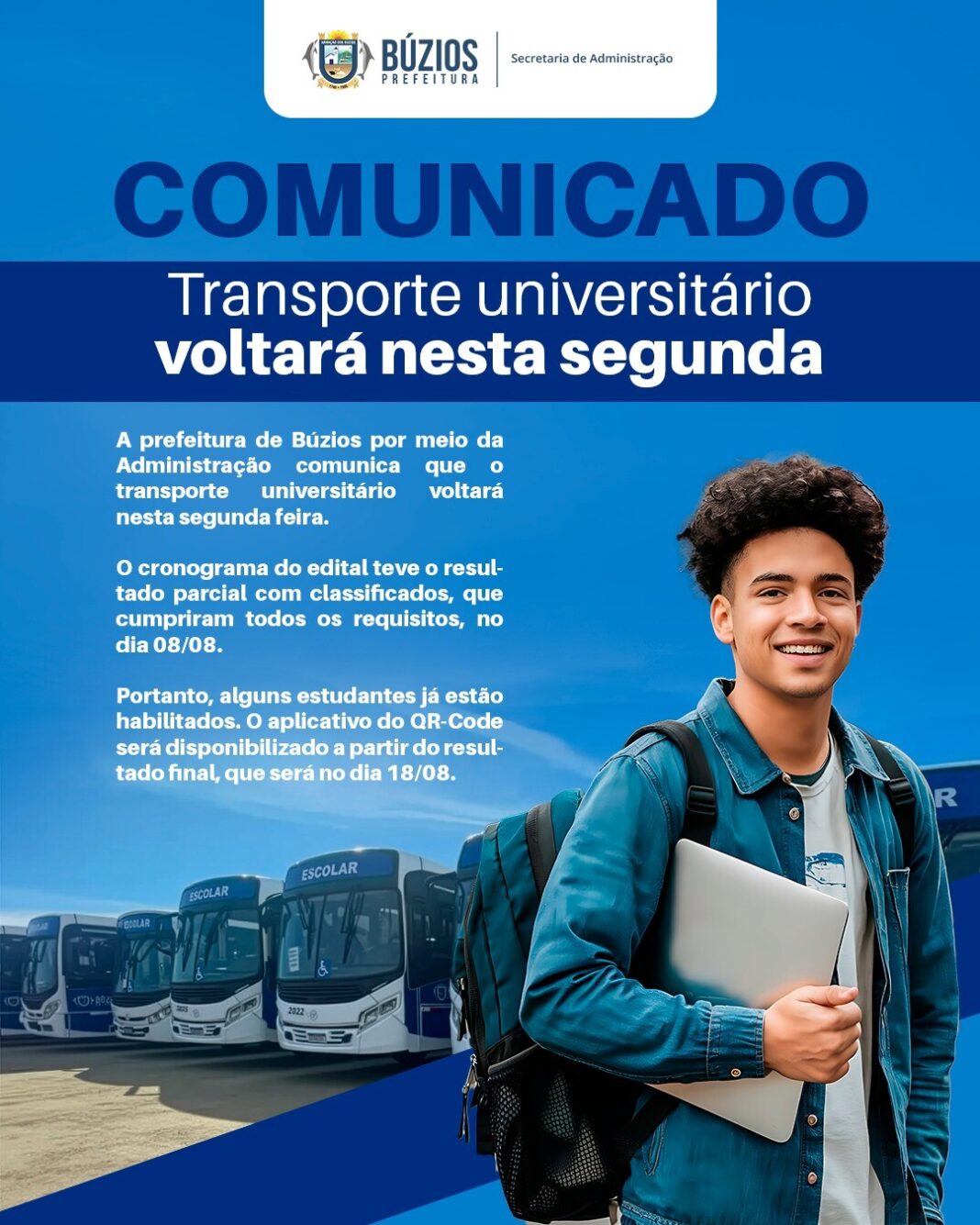 Transporte universitário retorna nesta segunda-feira, 11 de agosto, em Búzios
