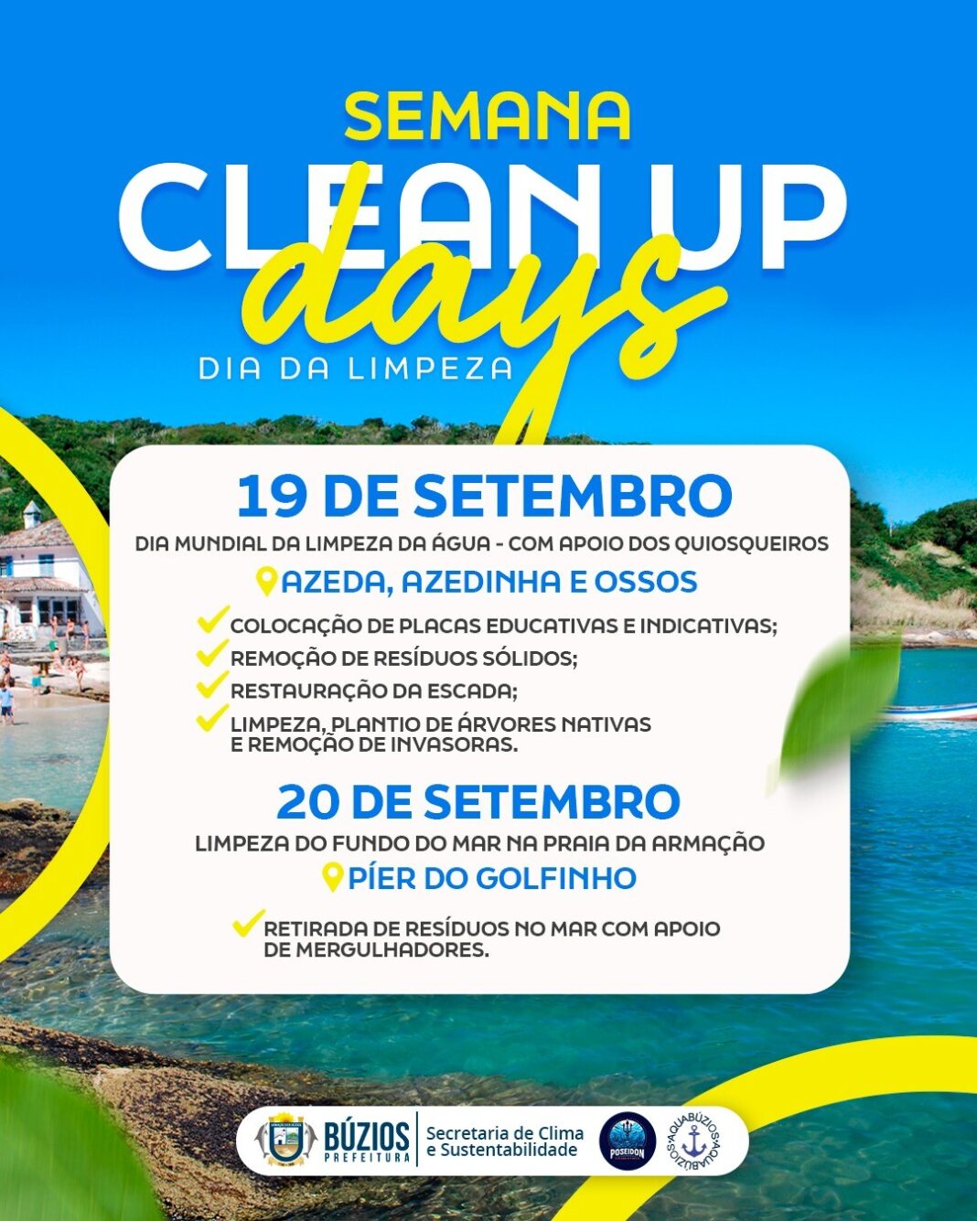 Búzios promove ações em comemoração ao Dia Mundial da Limpeza nas praias da Azeda/Azedinha, Ossos e Armação