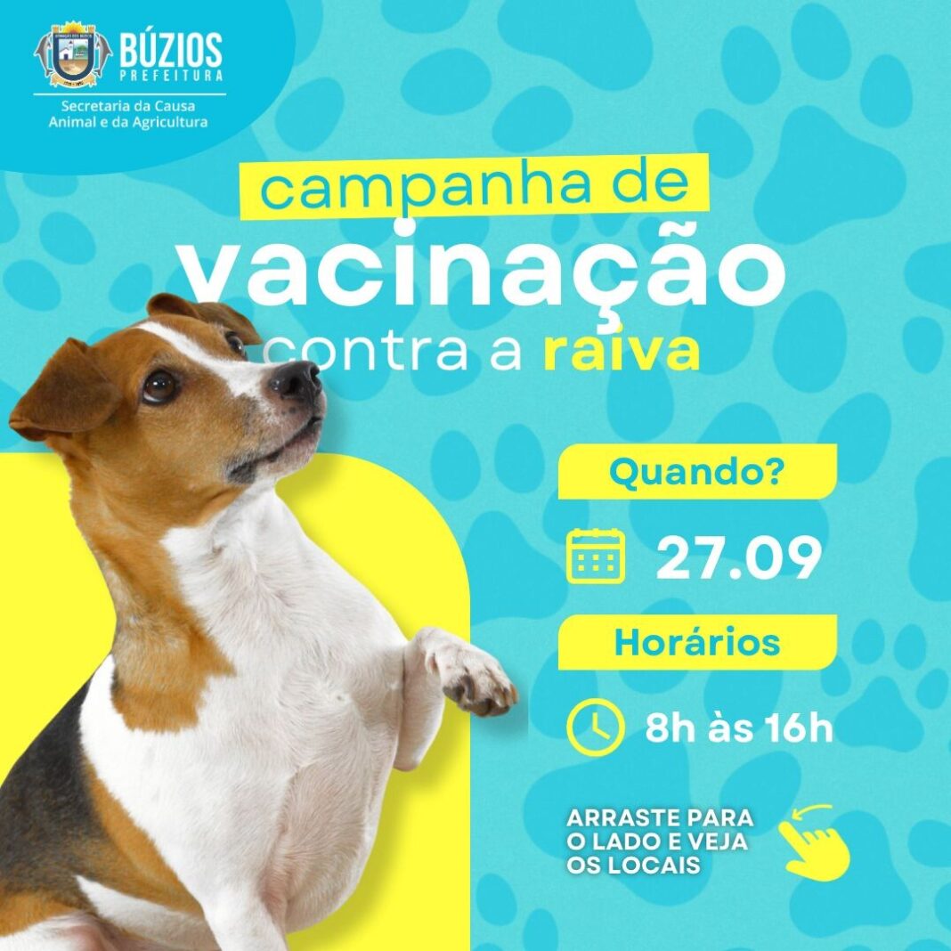 Búzios realiza campanha de vacinação antirrábica no dia 27 de setembro