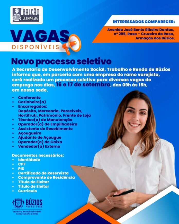 Búzios recebe processo seletivo para diversas vagas de emprego