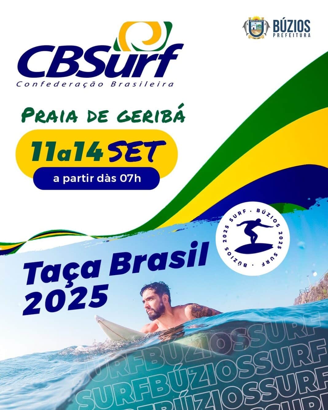 Praia de Geribá recebe etapa do CBSurf com apoio da Prefeitura de Búzios