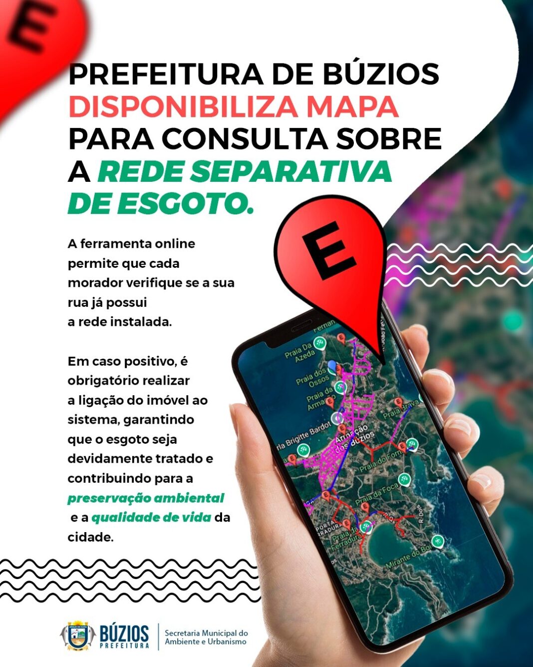 Prefeitura de Búzios disponibiliza mapa para consulta sobre a Rede Separativa de Esgoto