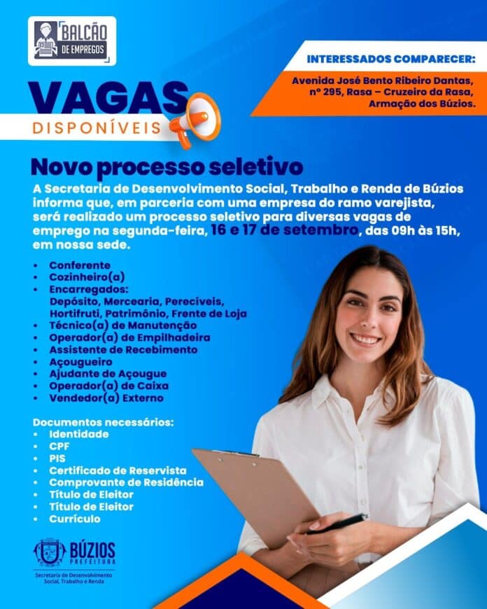 Secretaria de Desenvolvimento Social de Búzios recebe novo processo seletivo de empresa do ramo varejista