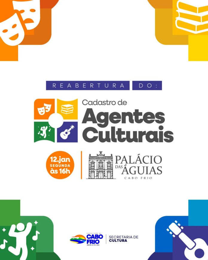 Cabo Frio reabre cadastro de agentes culturais nesta segunda-feira (12) com cerimônia no Palácio das Águias