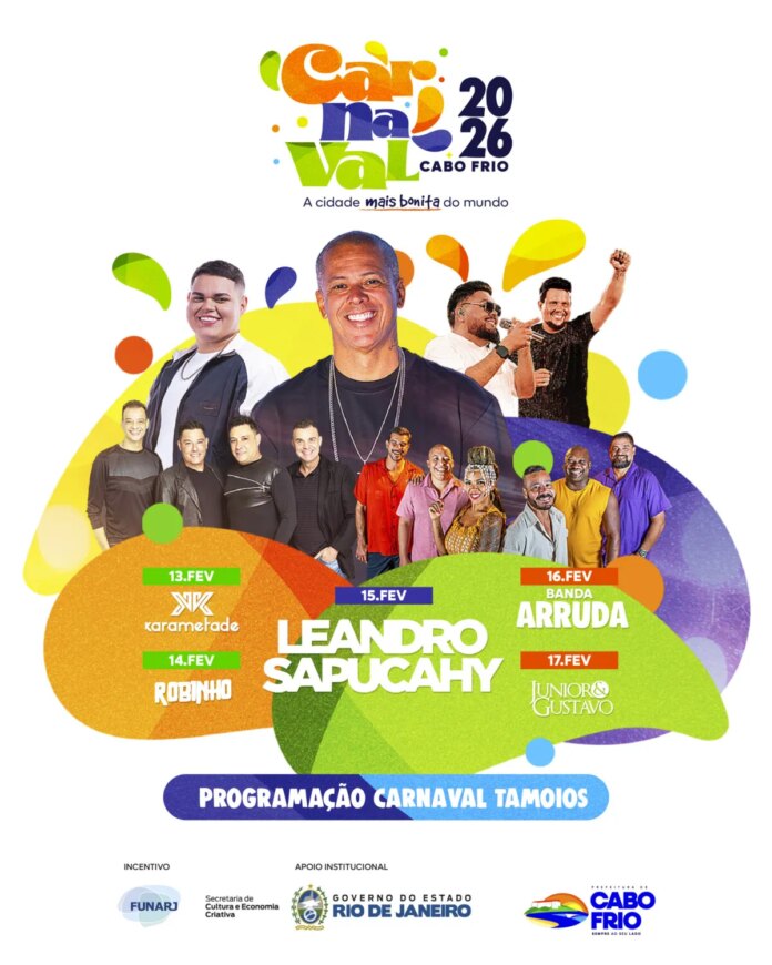 Prefeitura de Cabo Frio divulga programação de shows do Carnaval em Tamoios